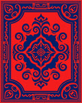 Crimson Navy Floral Medallion Border Rug
