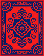 Crimson Navy Floral Medallion Border Rug