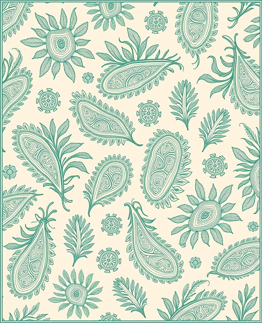 Teal Paisley Botanical Floral Accent Rug