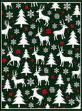 Festive Green White Reindeer Snowflakes Sprigs Rug