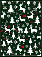 Festive Green White Reindeer Snowflakes Sprigs Rug