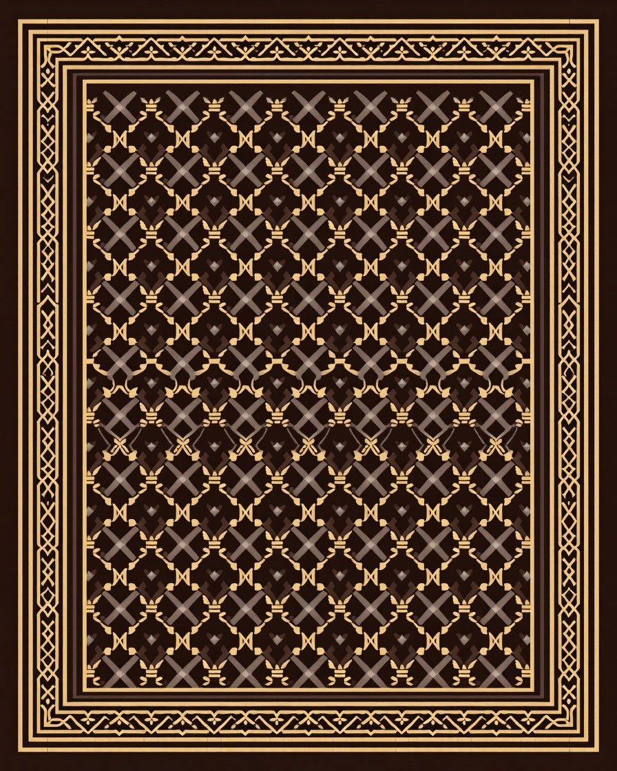 Rich Chocolate Geometric Lattice Border Rug