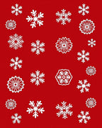 Red White Intricate Snowflake Medley Rug