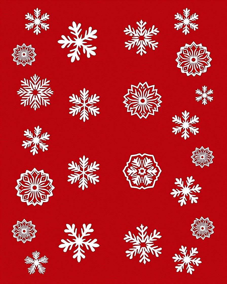 Red White Intricate Snowflake Medley Rug