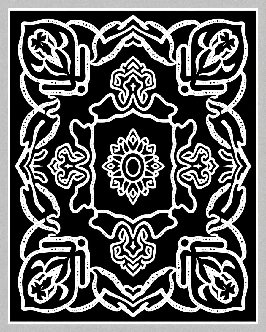 Monochromatic Floral Medallion Lattice Rug