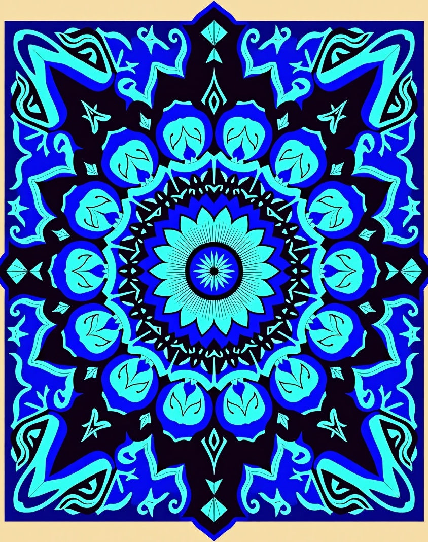 Vibrant Blue Floral Mandala Medallion Rug