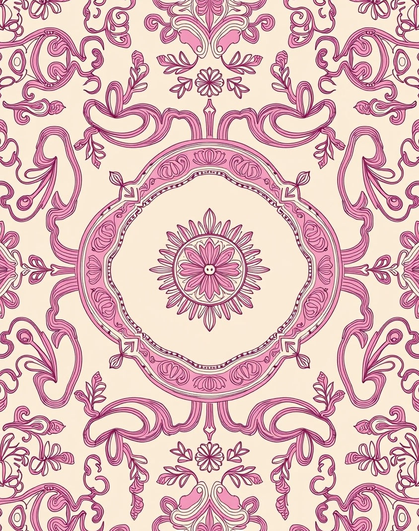 Vintage Pink Floral Damask Rug