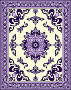Lilac Floral Medallion Cream Border Rug