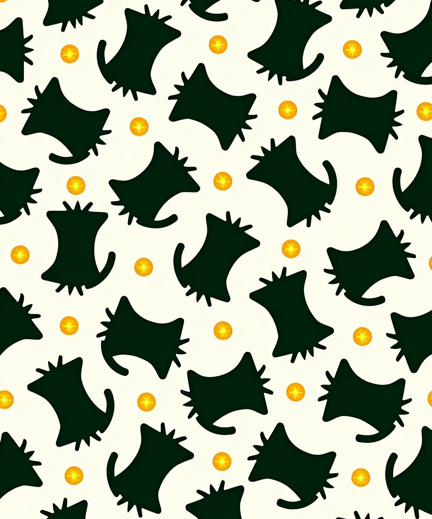 Dark Green Abstract Cats Orange Suns Rug