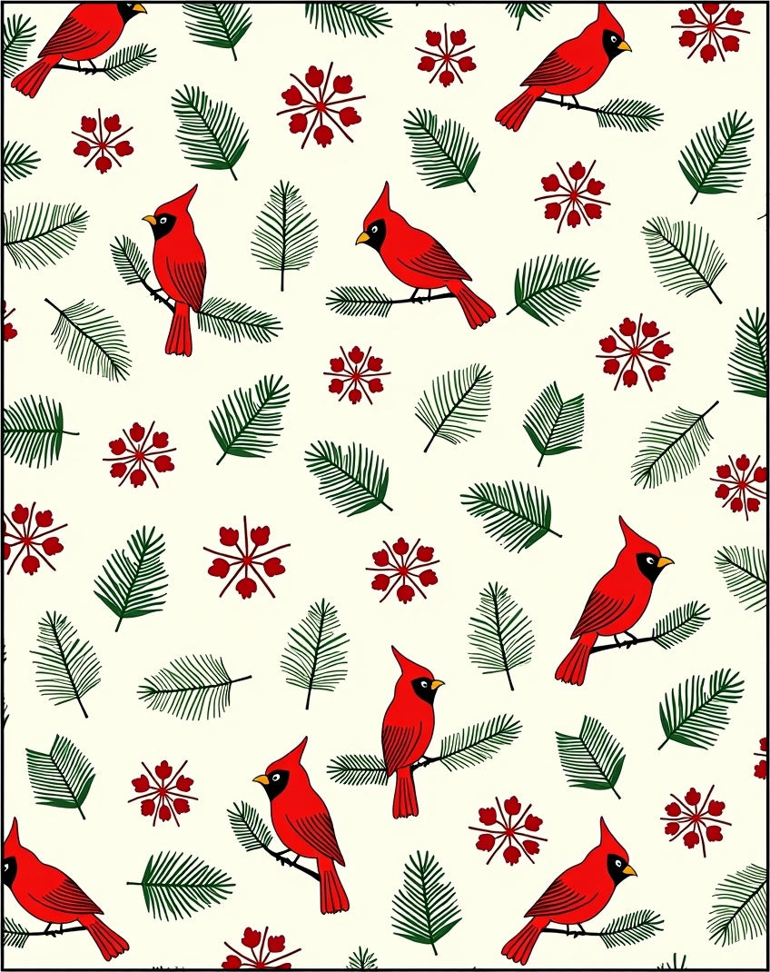 Crimson Birds Green Pine Branches Rug