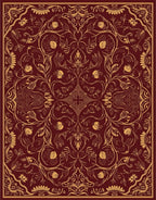 Rich Crimson Golden Floral Vine Rug