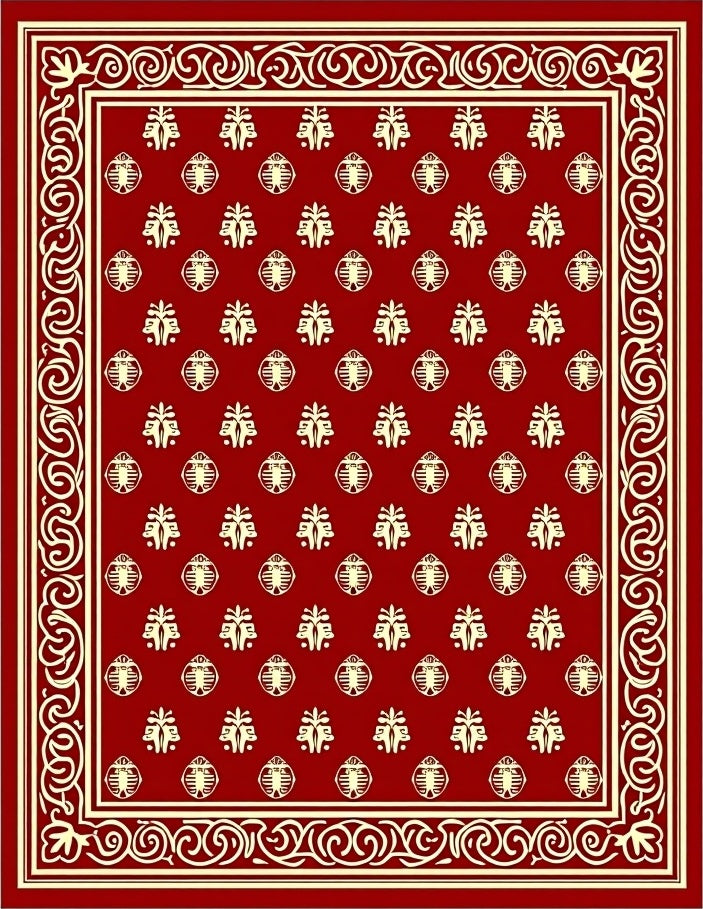 Crimson Red Cream Bordered Medallion Rug