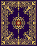 Deep Indigo Gold Floral Medallion Border Rug