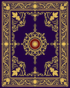 Deep Indigo Gold Floral Medallion Border Rug