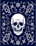 Dark Blue White Skull Floral Snowflake Rug