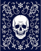 Dark Blue White Skull Floral Snowflake Rug