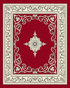 Rich Crimson Floral Medallion Border Rug