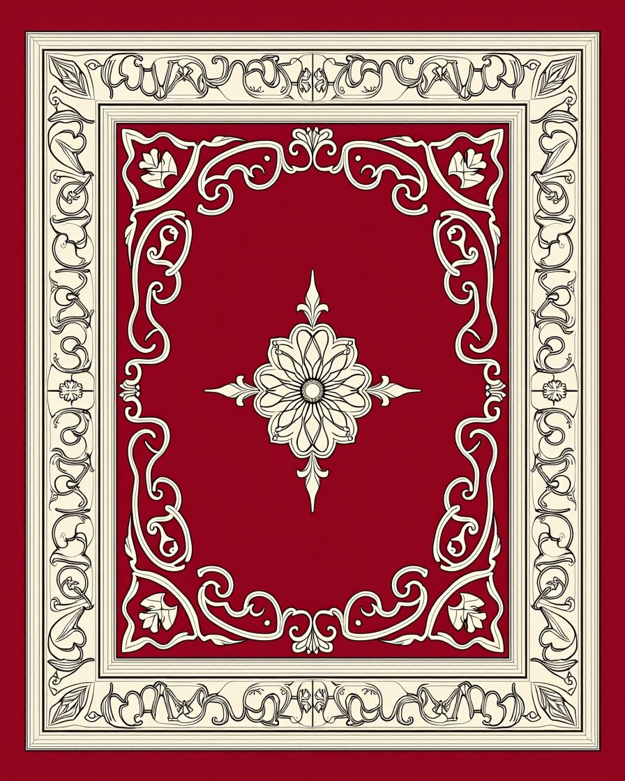 Rich Crimson Floral Medallion Border Rug