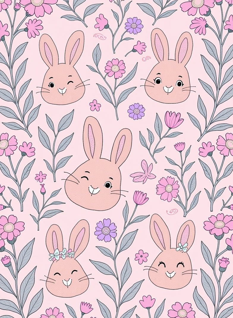 Pink Bunny Flower Garden Whimsy Rug