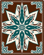 Dark Brown Teal Floral Medallion Rug