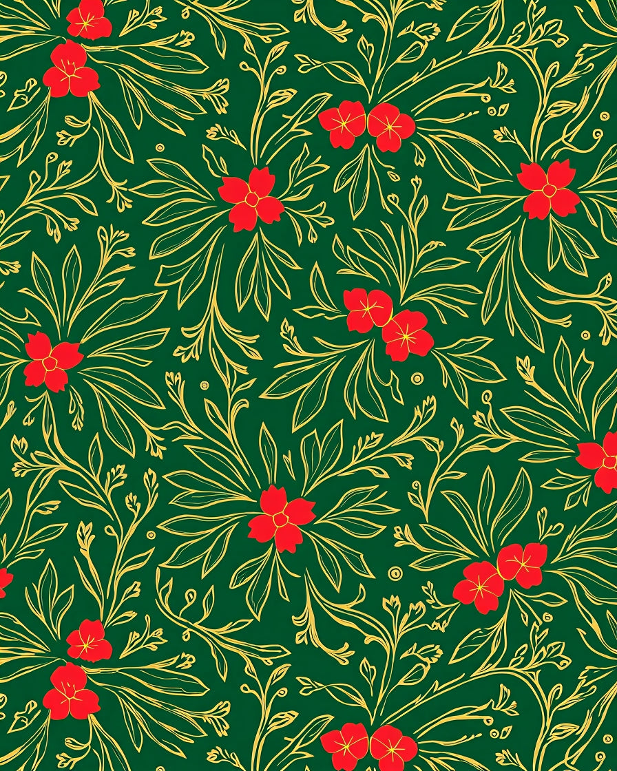 Rich Emerald Red Floral Vine Rug