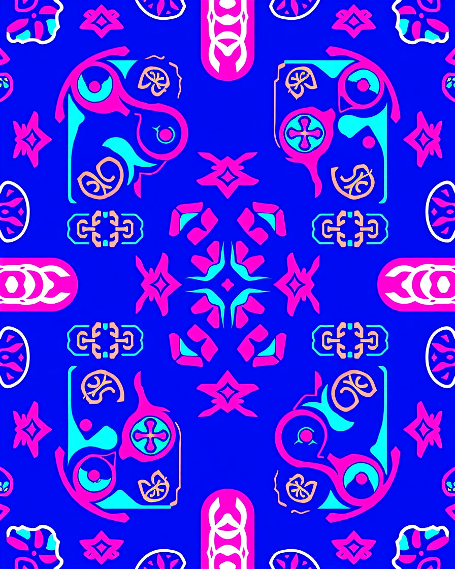 Vibrant Pink Teal Geometric Abstract Elements Rug