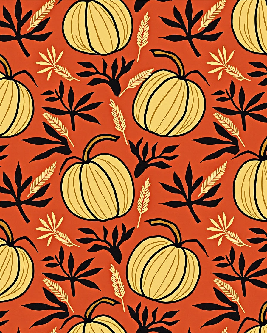 Orange Harvest Pumpkin Leaf Arrangement Rug