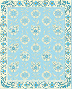 Light Blue Floral Medallion Border Rug
