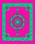 Vibrant Pink Teal Medallion Frame Rug