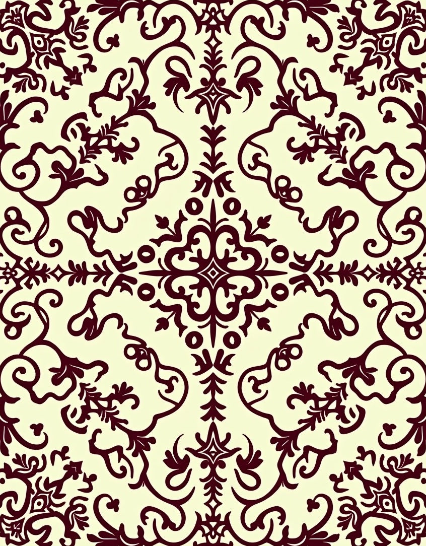 Elegant Burgundy Damask Scrollwork Rug
