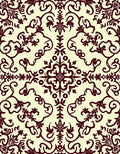 Elegant Burgundy Damask Scrollwork Rug