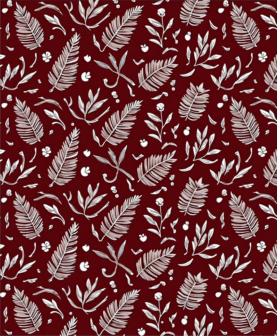Deep Red Botanical Leaf Sprigs Rug