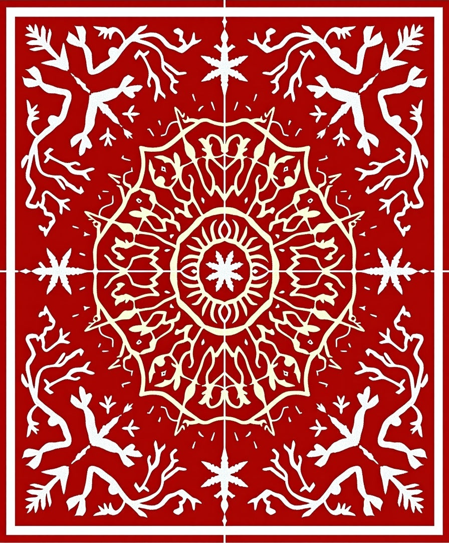 Crimson Ivory Central Medallion Floral Rug
