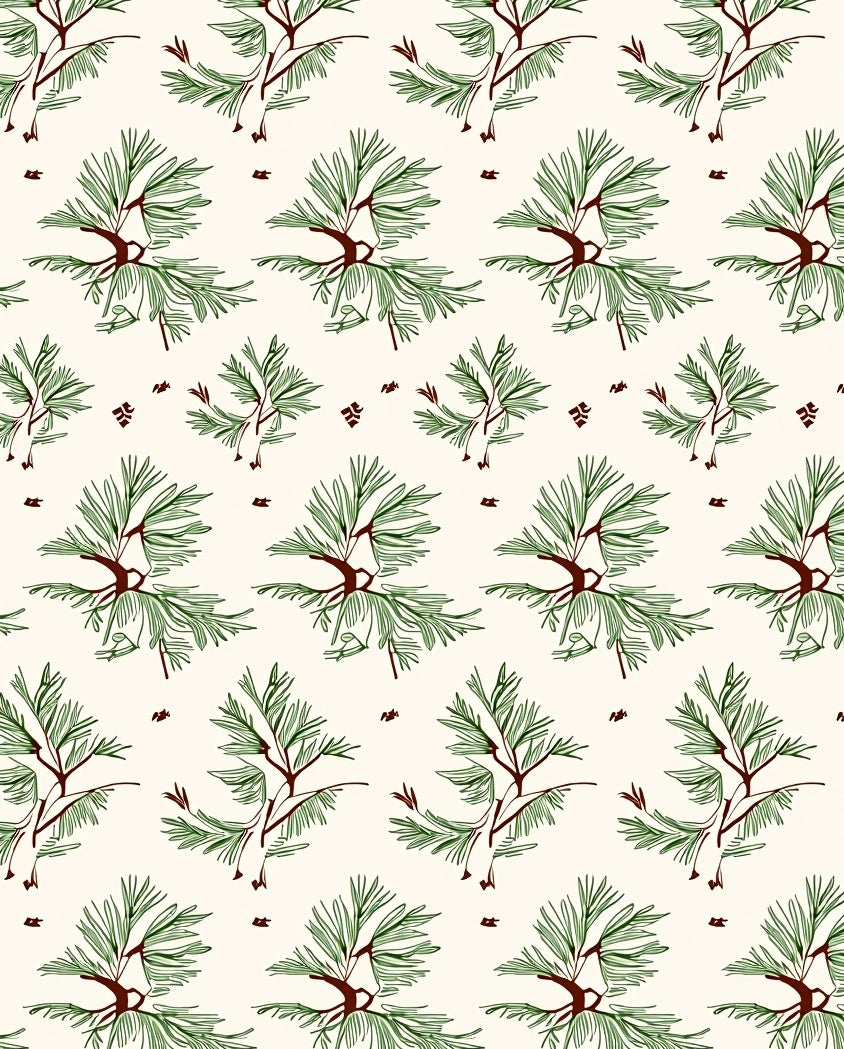 Green Pine Branch Scattered Illustration Rug