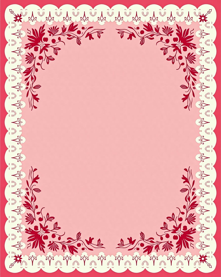 Crimson Floral Lace Border Rug
