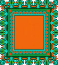 Bold Orange Teal Border Medallion Rug