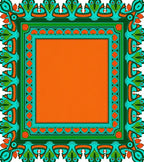 Bold Orange Teal Border Medallion Rug