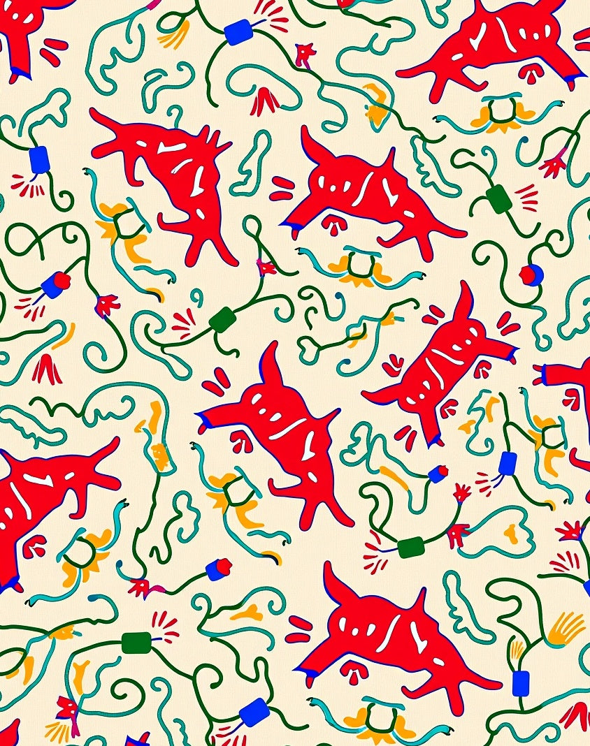 Red Animal Vine Whimsical Swirl Rug