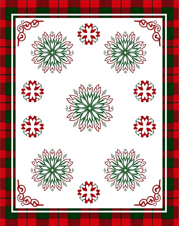 Red Green Buffalo Plaid Snowflake Mandala Rug