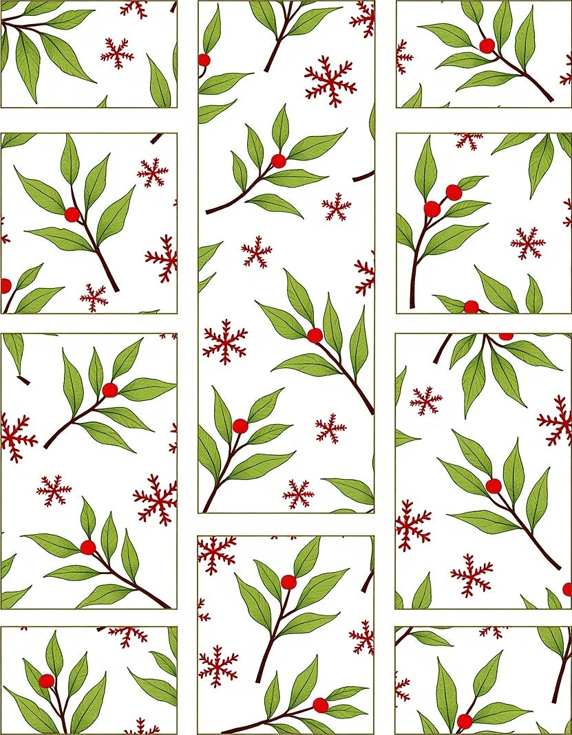 Red Snowflakes Green Holly Vines Rug