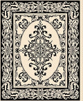 Ornate Black Cream Scrollwork Medallion Rug