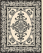 Ornate Black Cream Scrollwork Medallion Rug