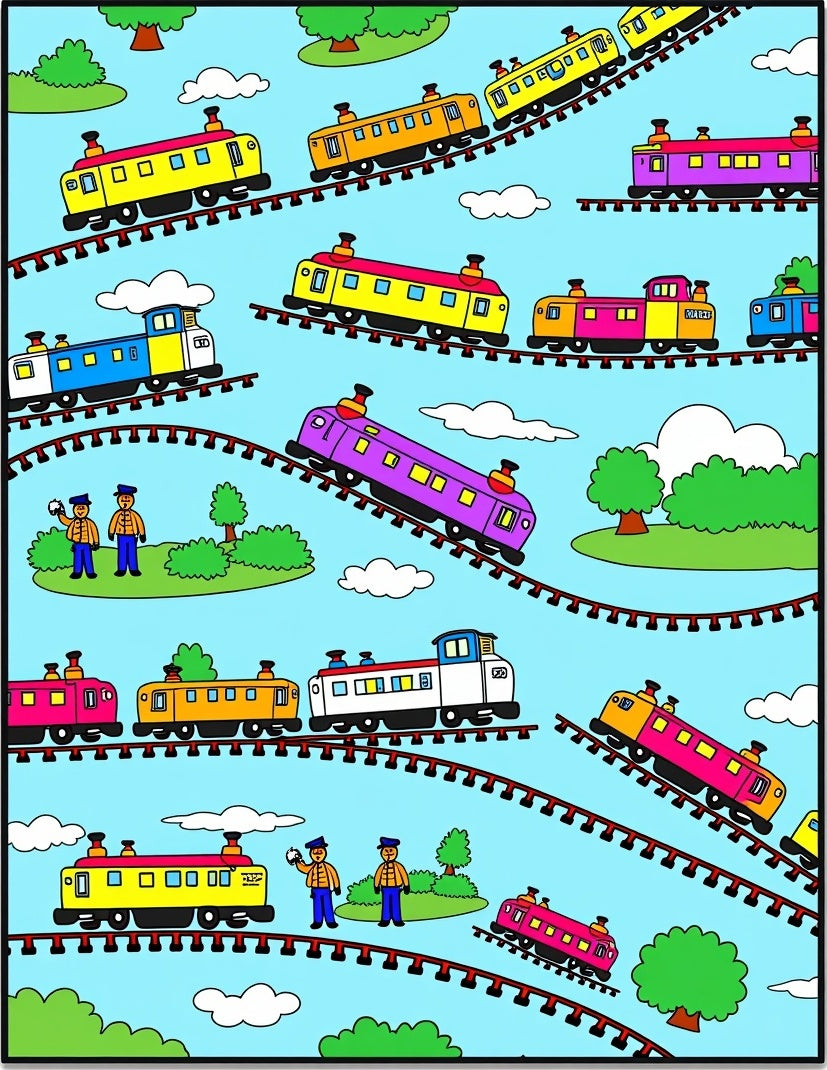 Playful Colorful Train Track Adventure Rug