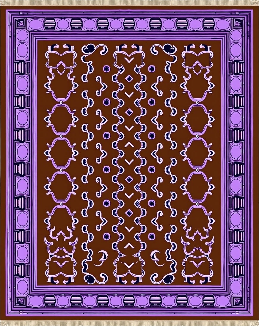 Rich Brown Lavender Ornamental Scroll Rug