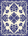 Navy Blue Damask Flourish Border Rug