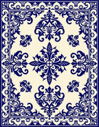 Navy Blue Damask Flourish Border Rug