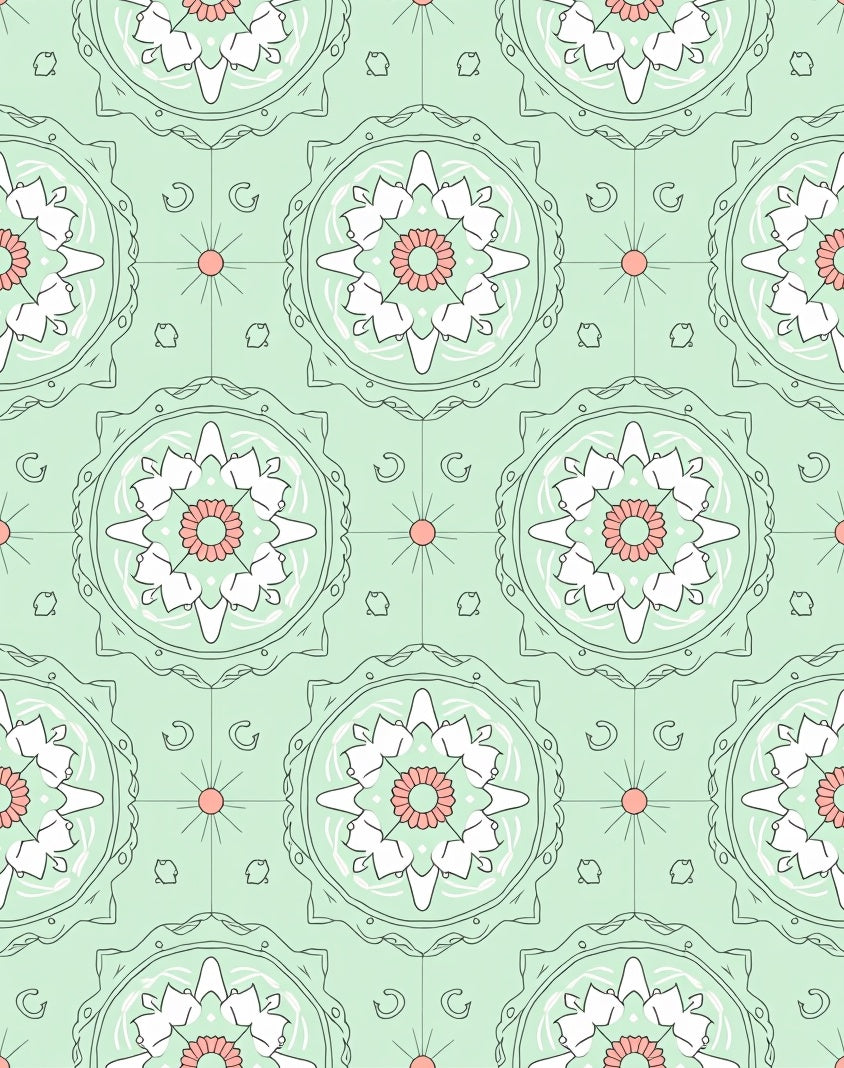 Mint Green Floral Mandala Round Rug