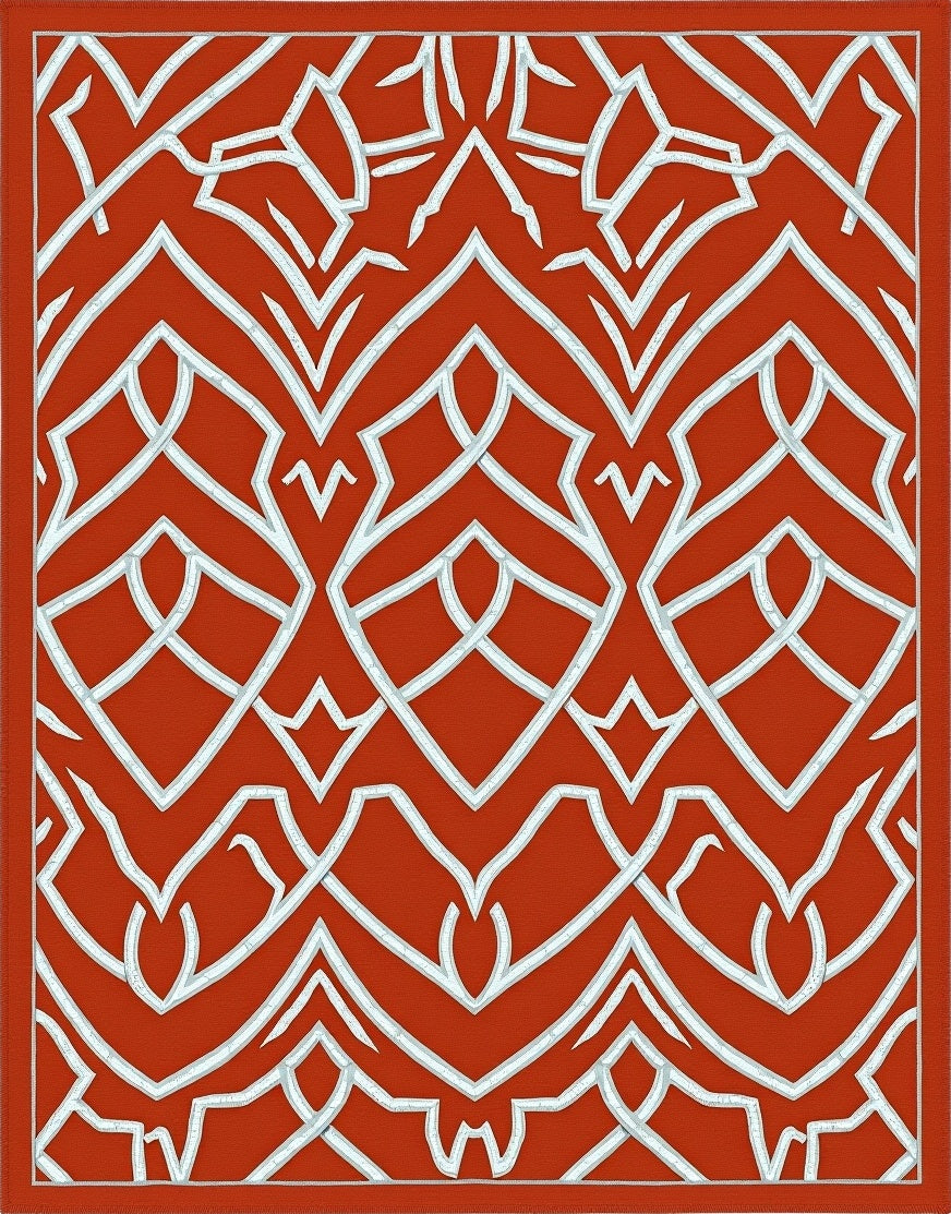 Terracotta Geometric Art Deco Scroll Rug