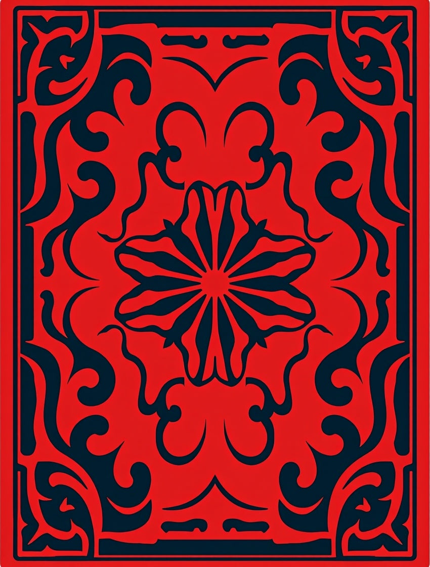 Crimson Floral Scrollwork Medallion Rug