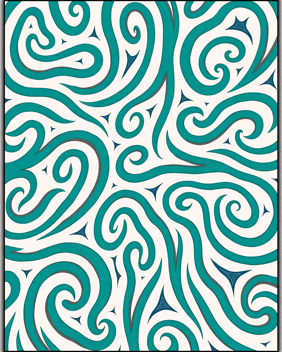 Teal Ocean Swirl Abstract Rug